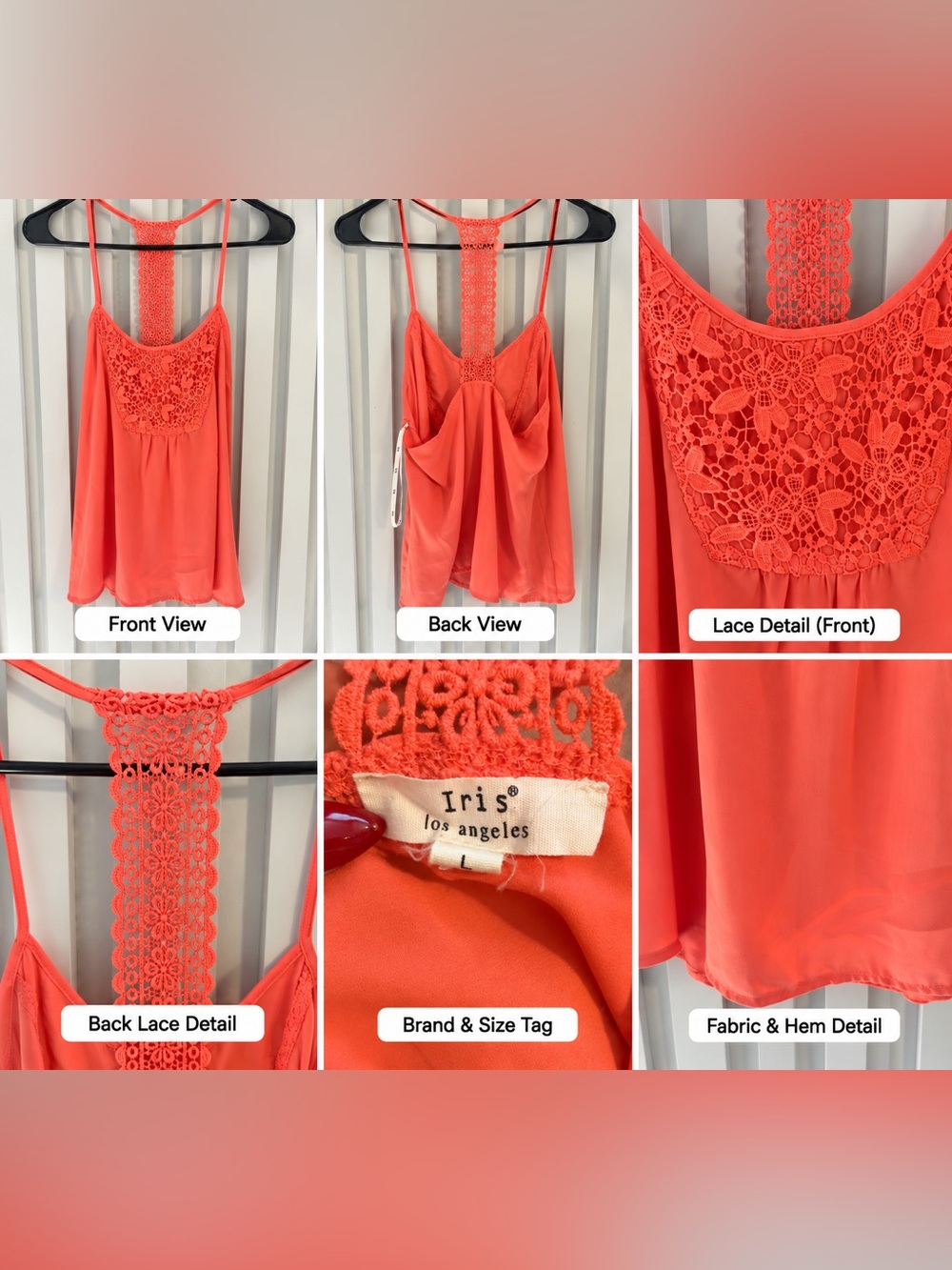 iris Coral Lace-Back Spaghetti Strap Cami